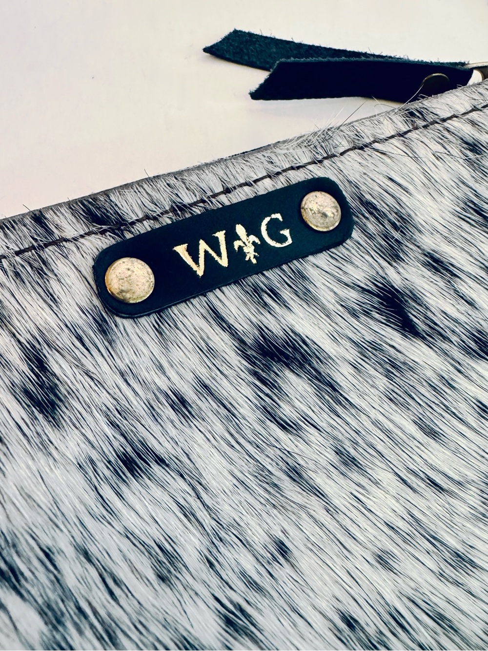 W+G, Speckled Black and White Cowhide Wristlet